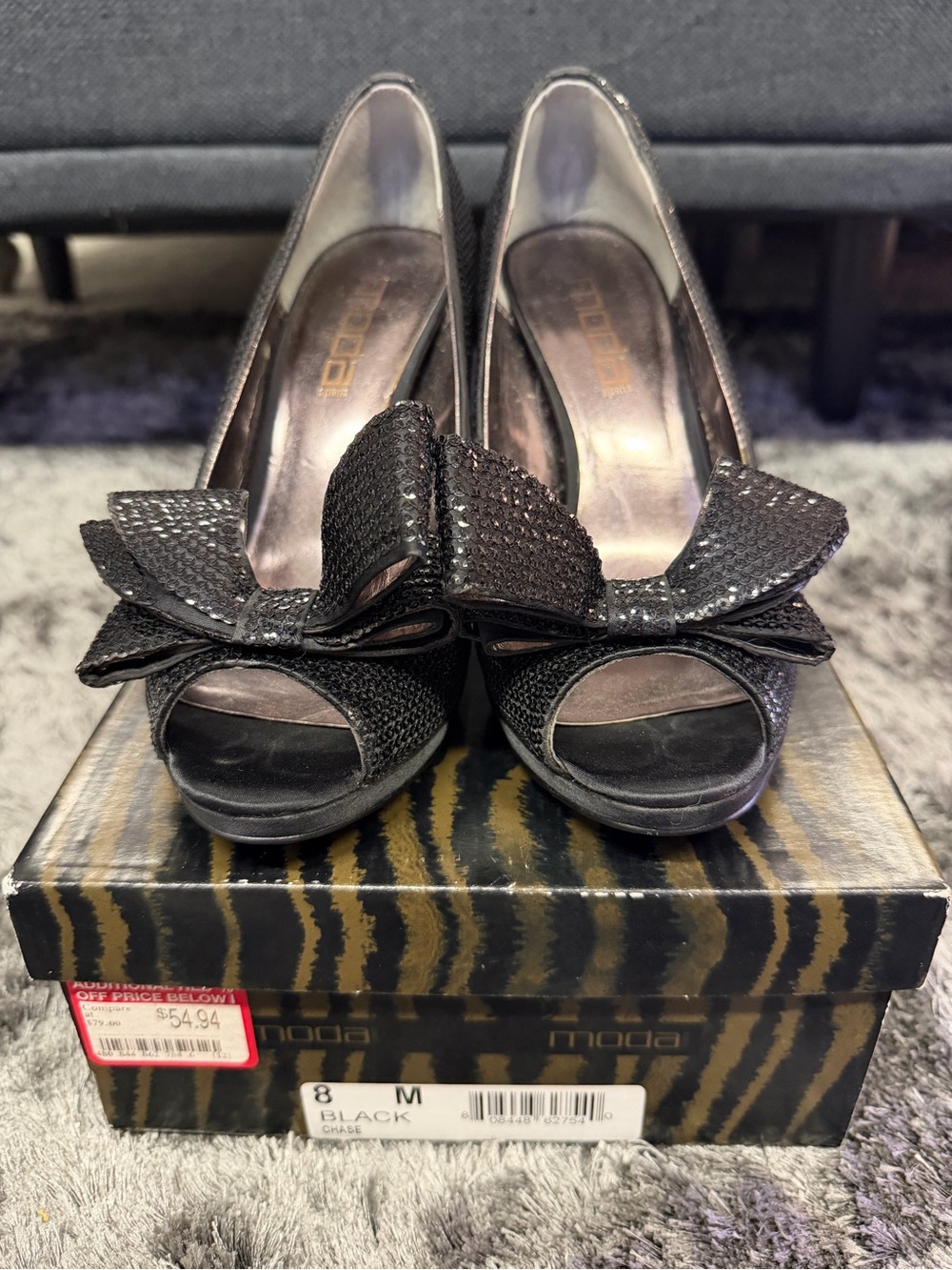 Moda Spana Black Peep-Toe Bow Heels